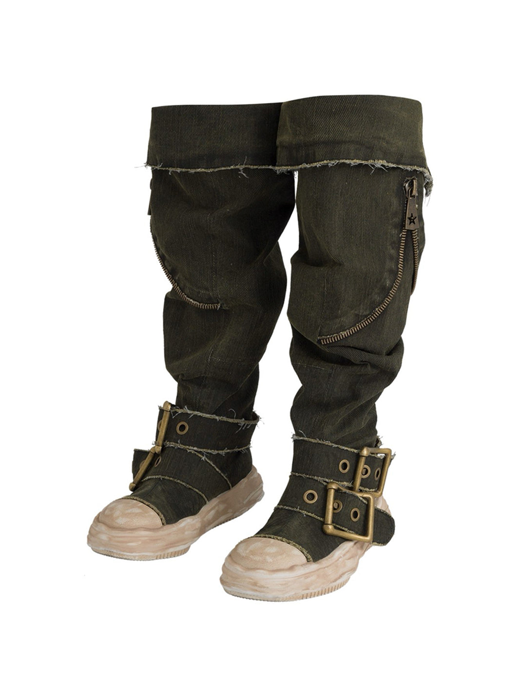 Multi-Wear Distressed Canvas Knee-High Boots - View 3