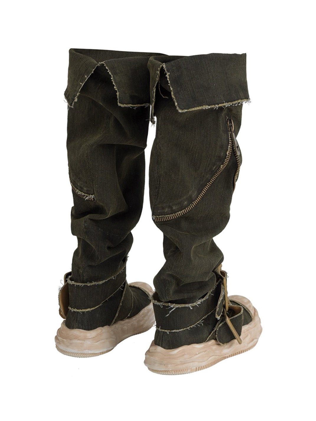 Multi-Wear Distressed Canvas Knee-High Boots - View 13