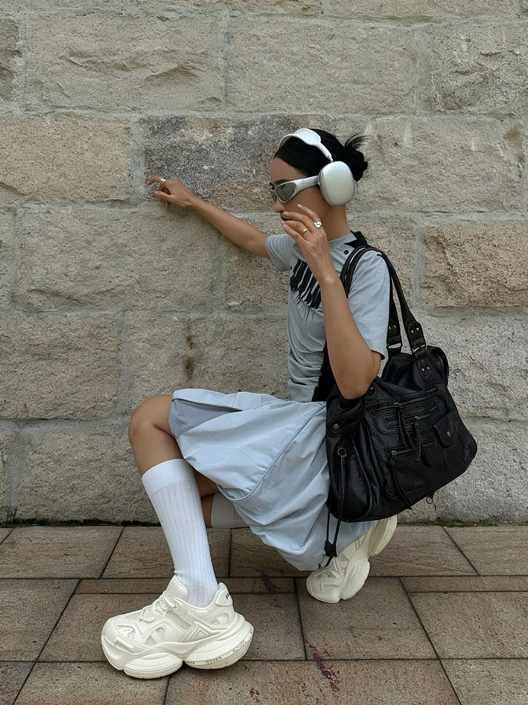 White Sculpted-Sole Chunky Sneakers - View 2
