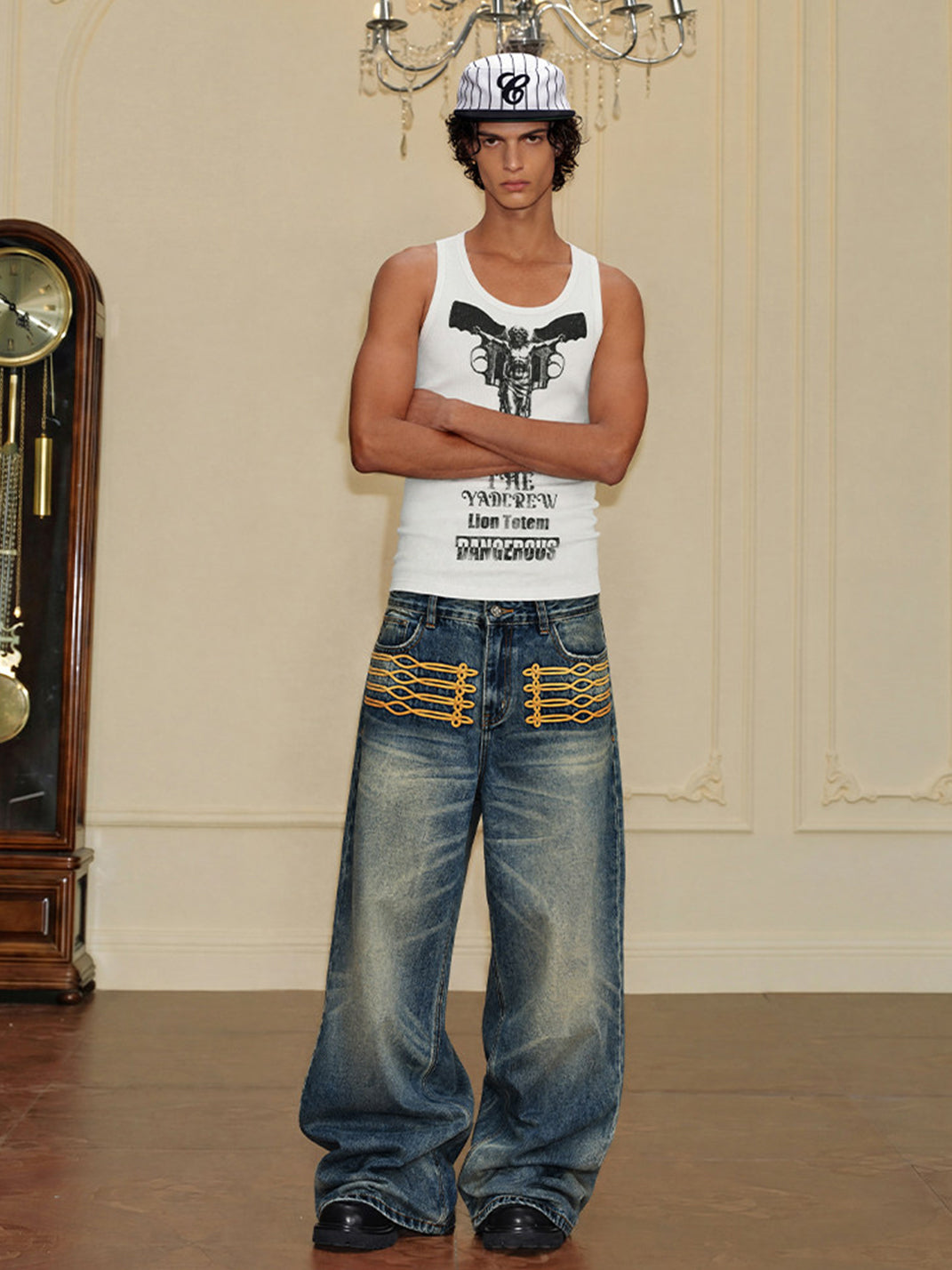 Knotted-Embroidery Whisker Jeans - View 7