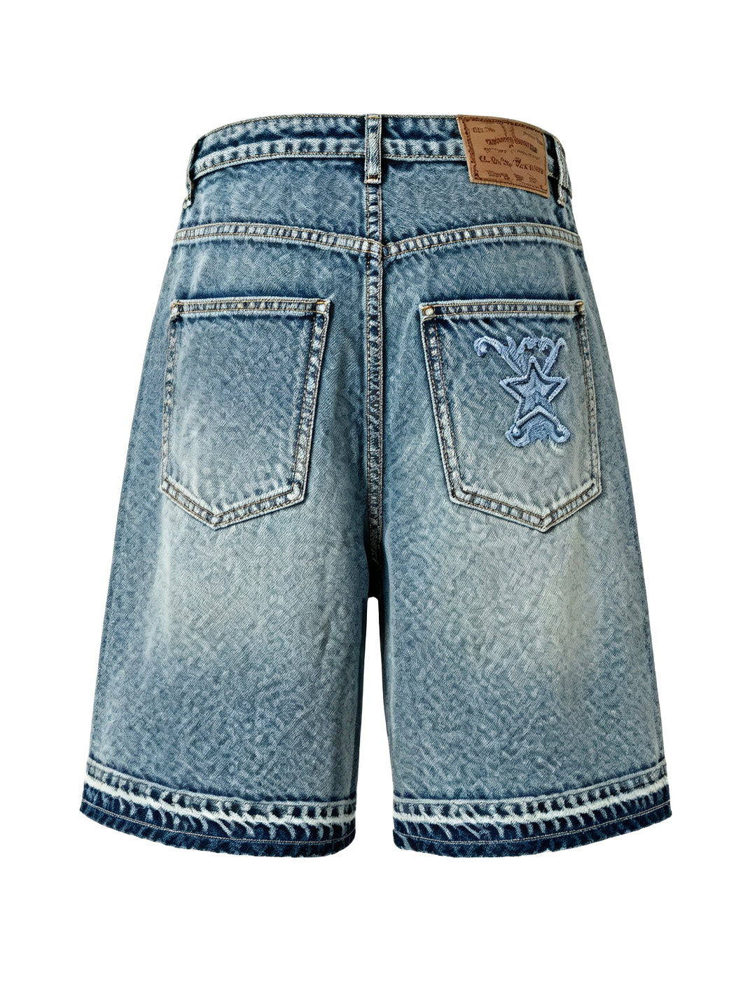 Star-Rhinestone Washed Denim Shorts - View 9