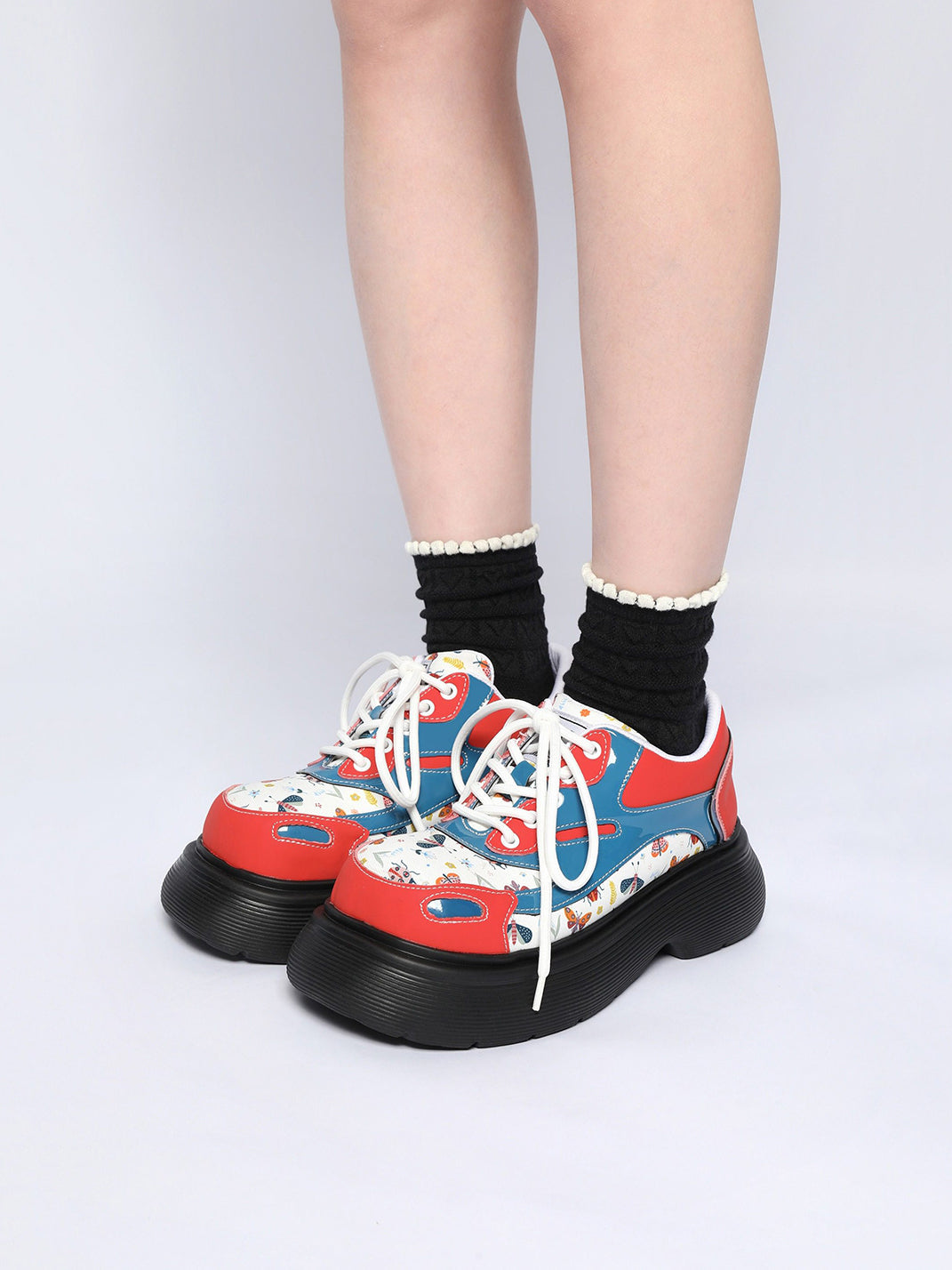 Butterfly-Panel Platform Lace-Up Derby Shoes - View 3