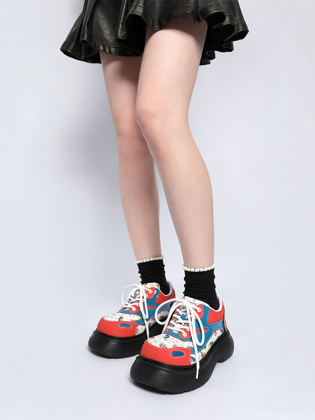 Butterfly-Panel Platform Lace-Up Derby Shoes - View 4