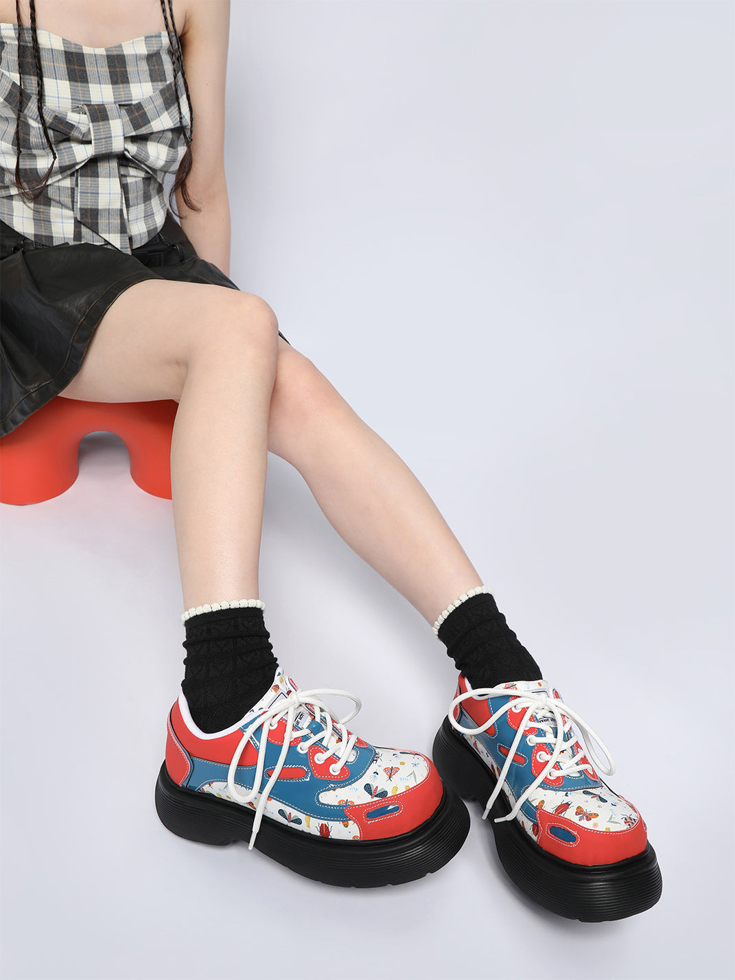 Butterfly-Panel Platform Lace-Up Derby Shoes - View 5