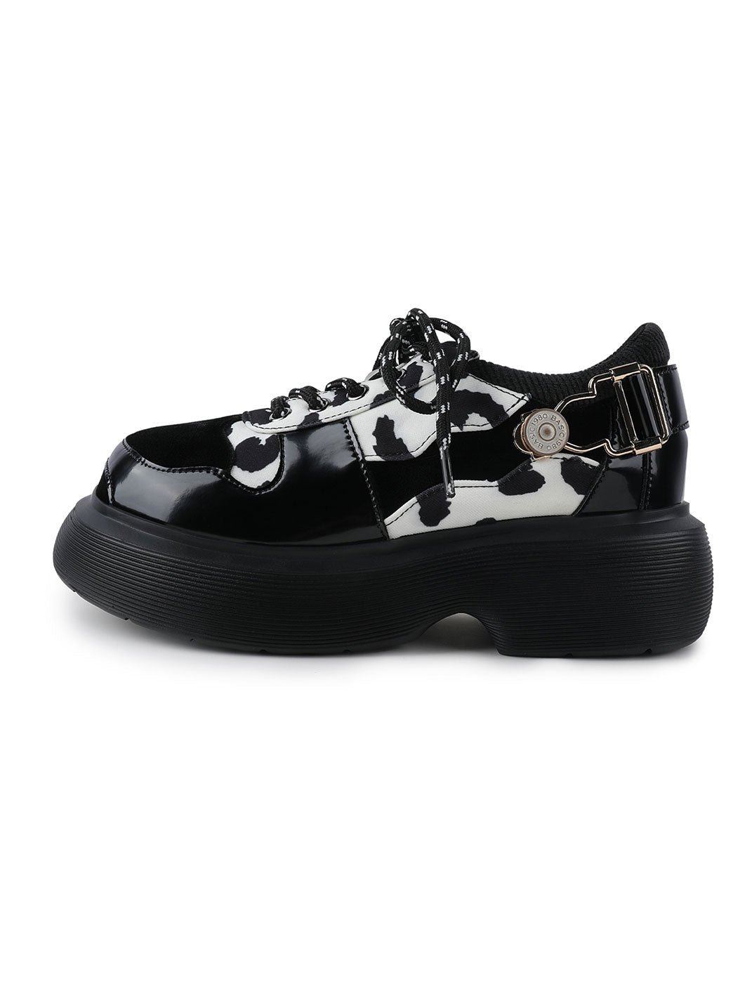 Cow-Print Buckled Platform Mary Janes