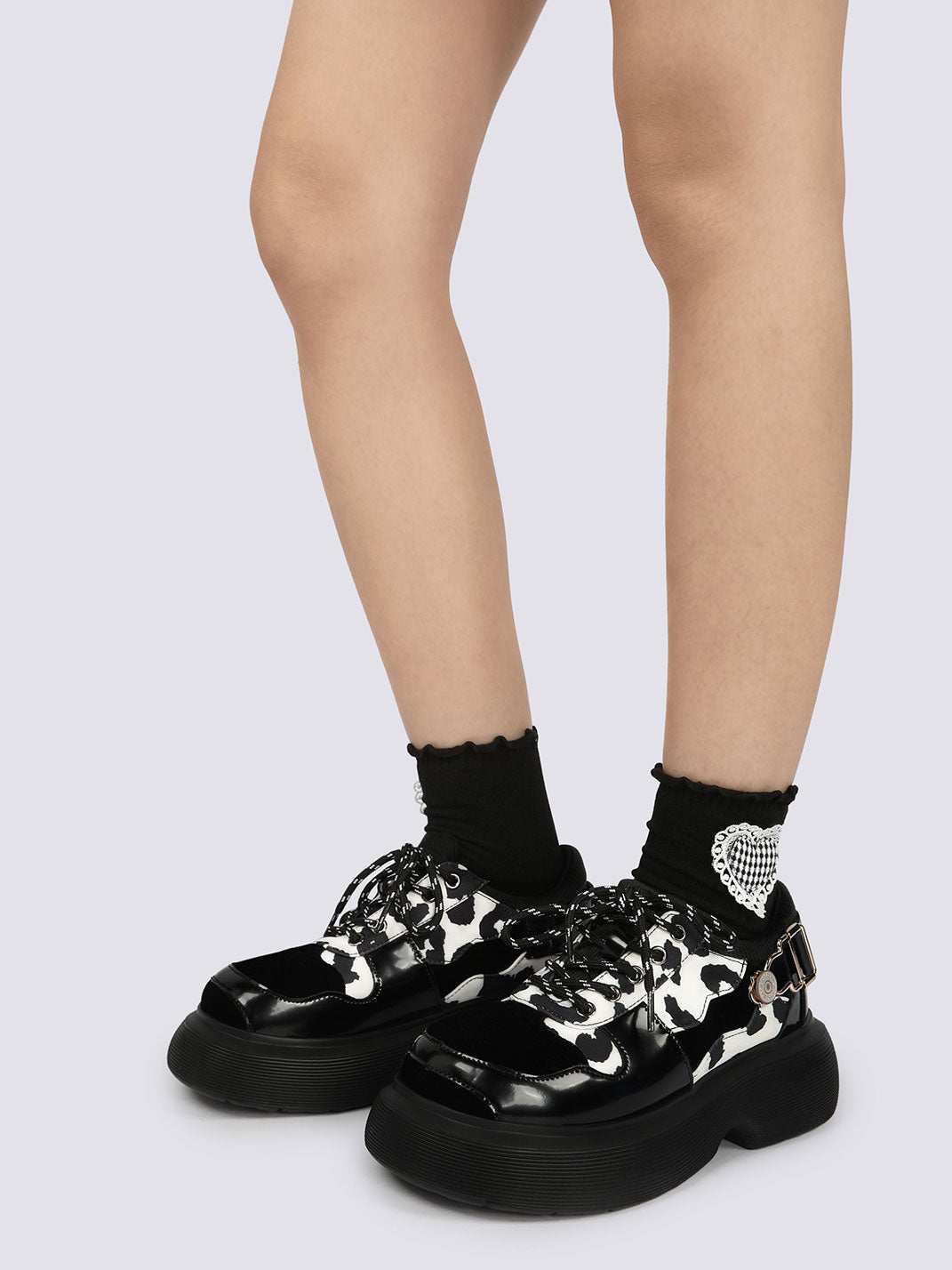 Cow-Print Buckled Platform Mary Janes - View 5