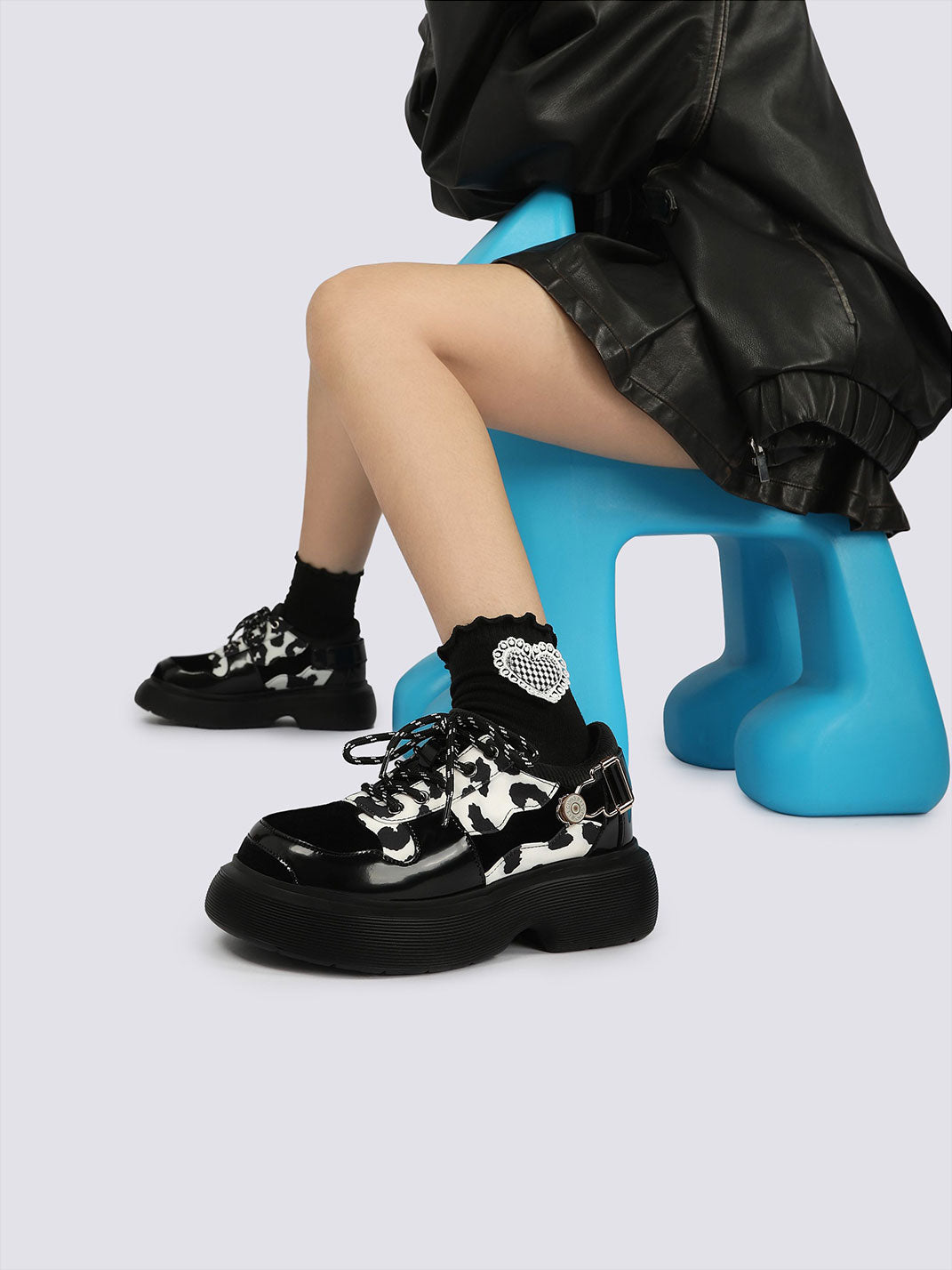 Cow-Print Buckled Platform Mary Janes - View 6