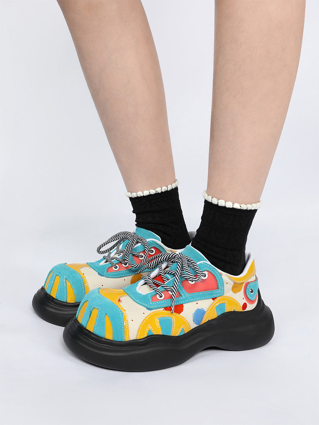 Primary-Color Graphic Platform Derby Shoes - View 2