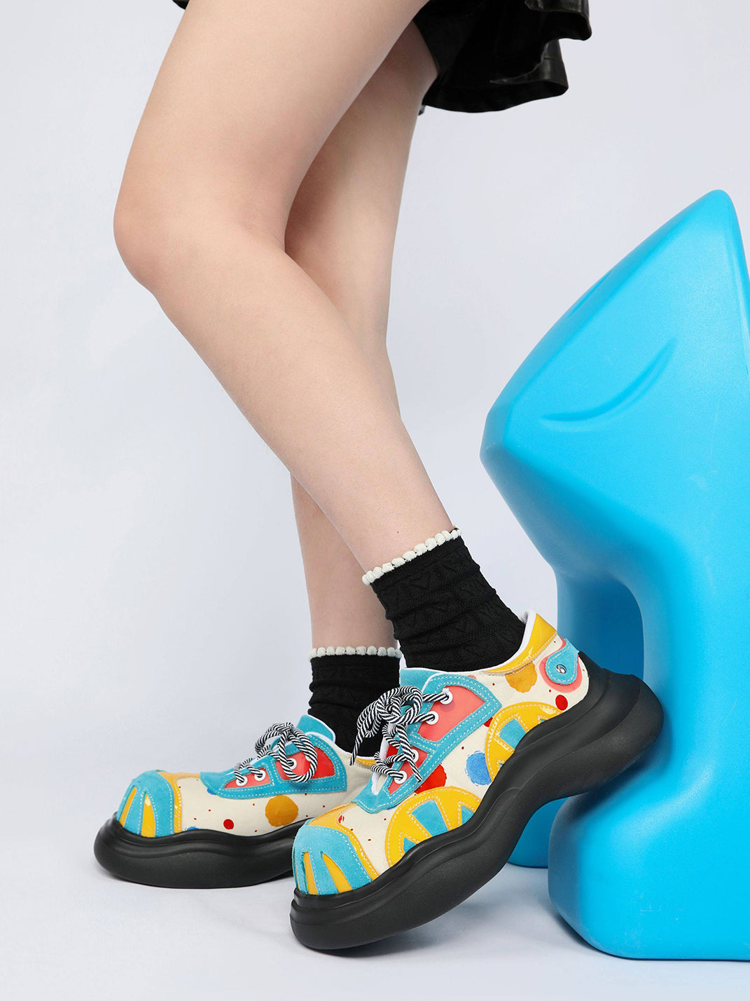 Primary-Color Graphic Platform Derby Shoes - View 3