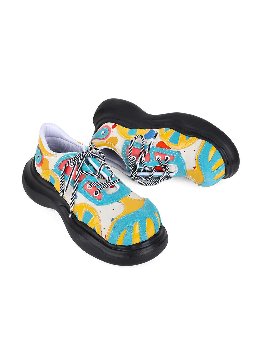 Primary-Color Graphic Platform Derby Shoes - View 14