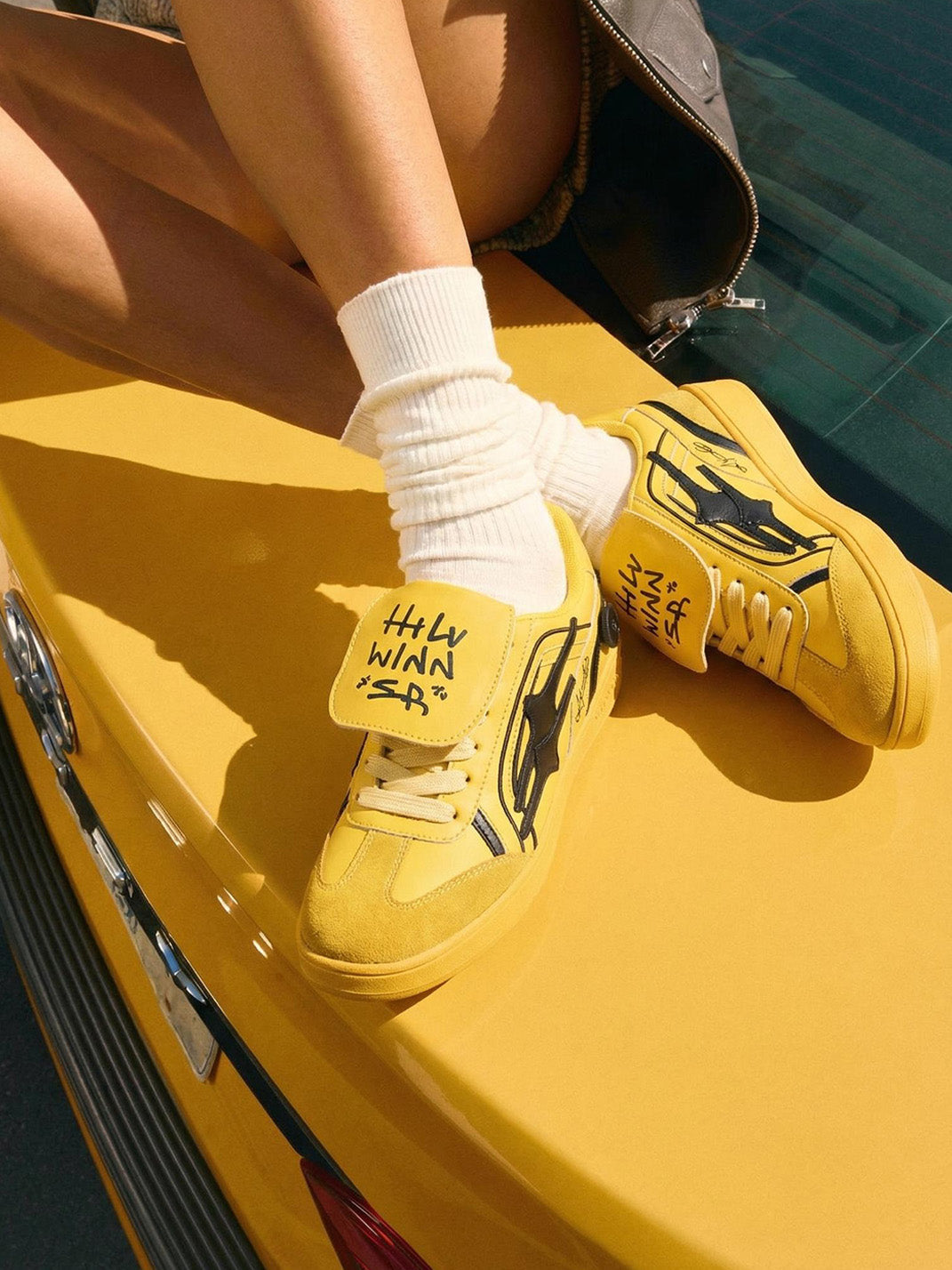 Yellow Graphic Retro Trainer Sneakers - View 4