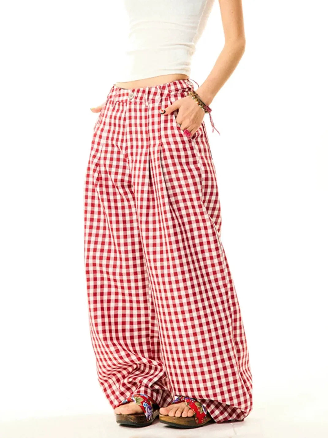 Sweetheart Plaid Wide-Leg Pants
