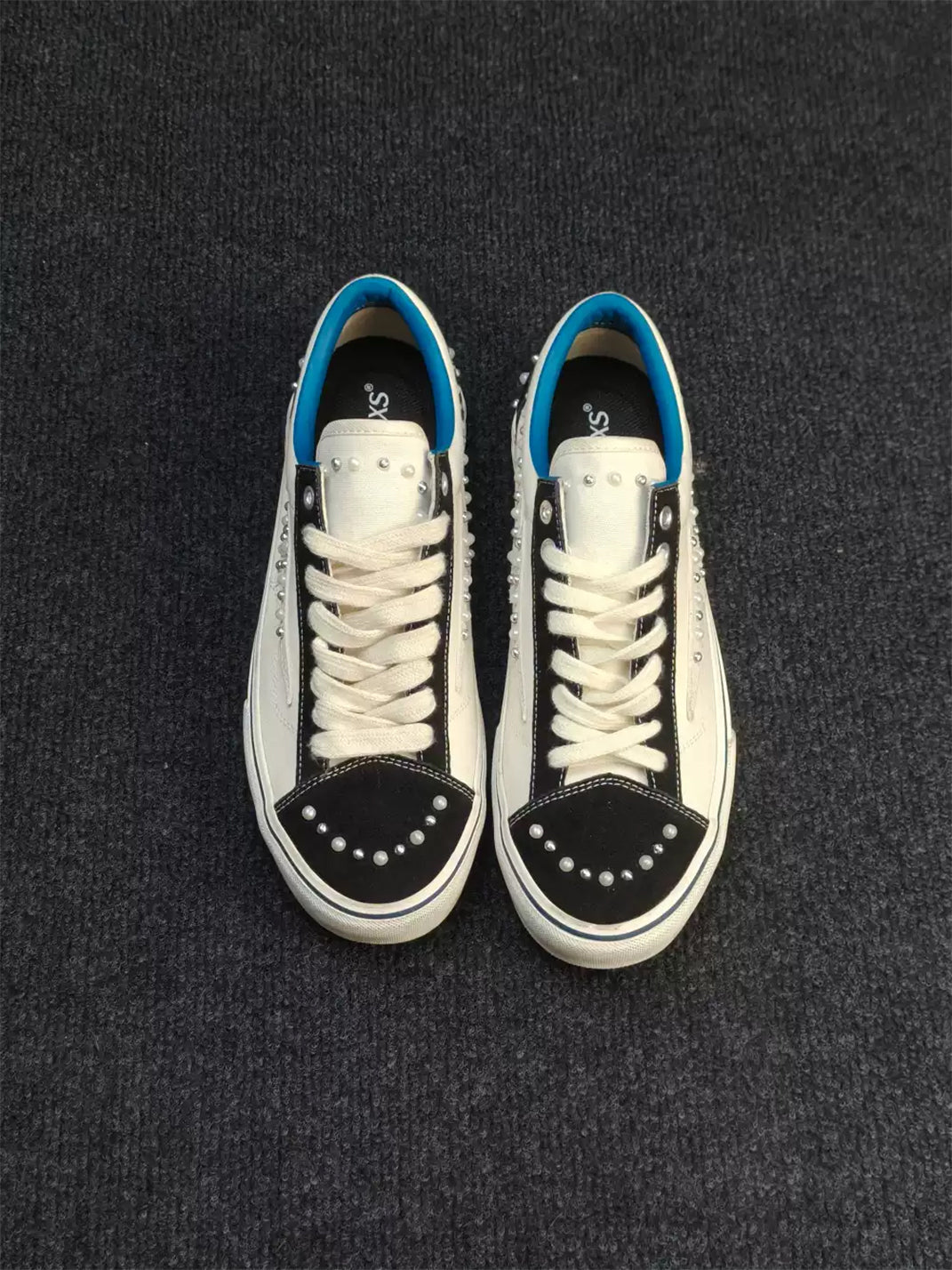 Blue-Trim Pearl-Studded Skate Sneakers - View 2