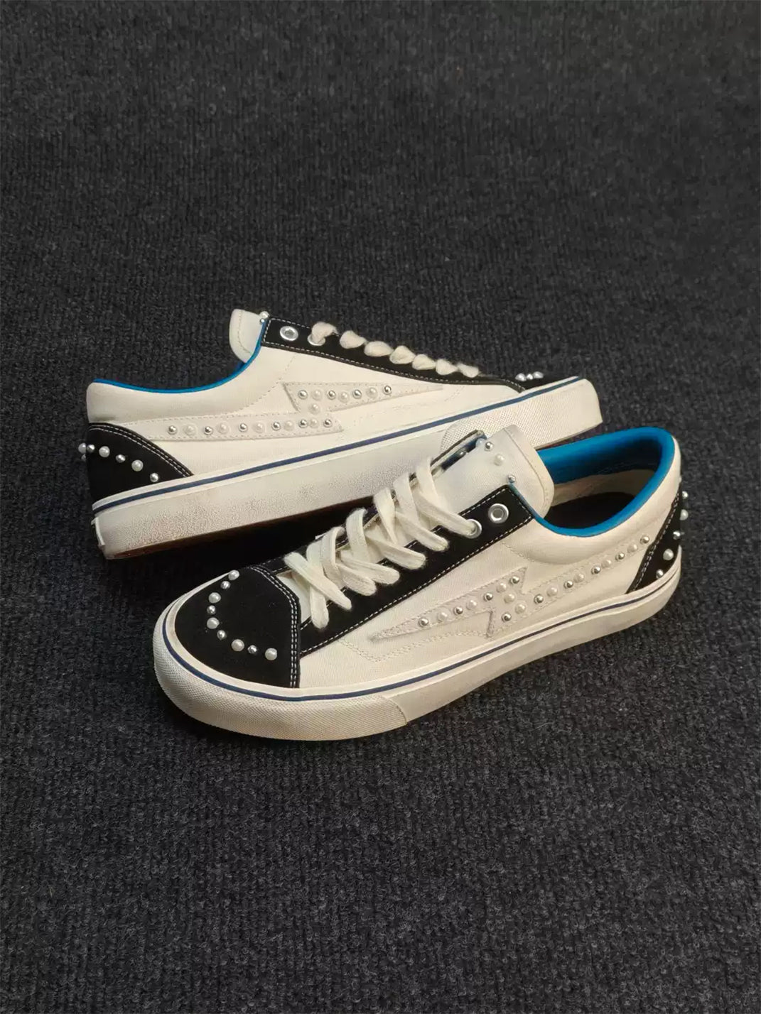Blue-Trim Pearl-Studded Skate Sneakers - View 4