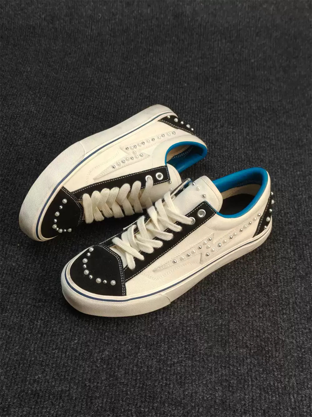 Blue-Trim Pearl-Studded Skate Sneakers - View 5