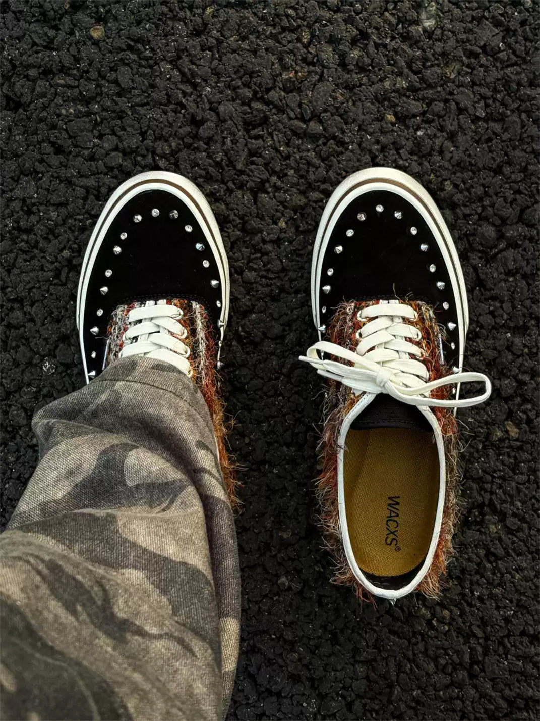 Black Mohair-Panel Studded Low-Top Sneakers - View 6