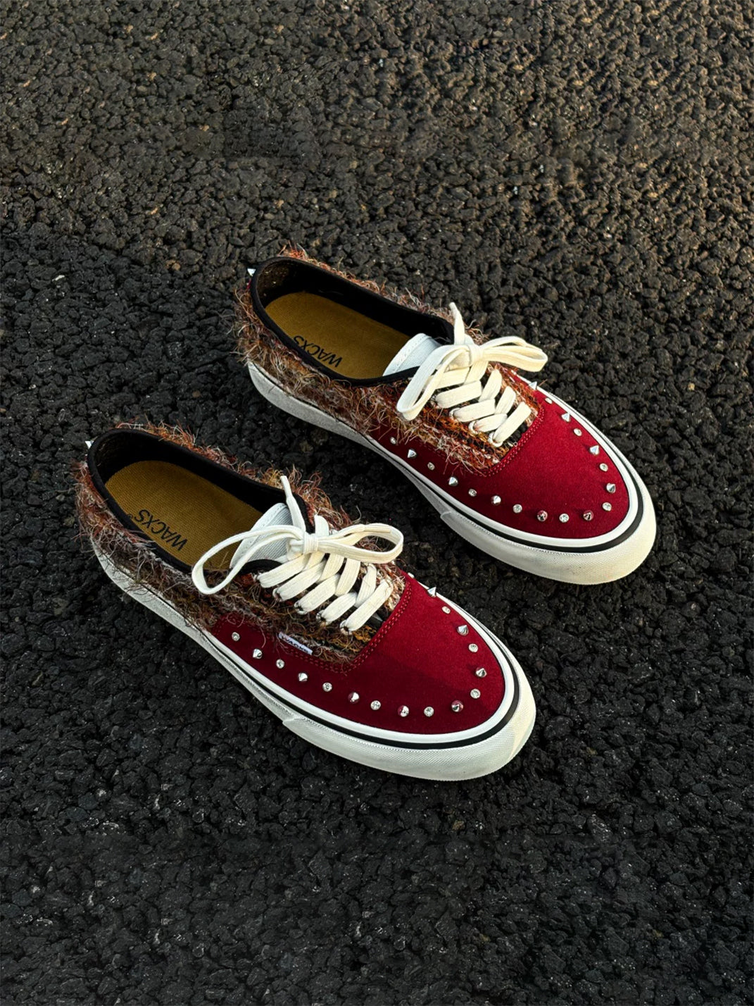 Reddish-Brown Studded Suede Low-Top Sneakers