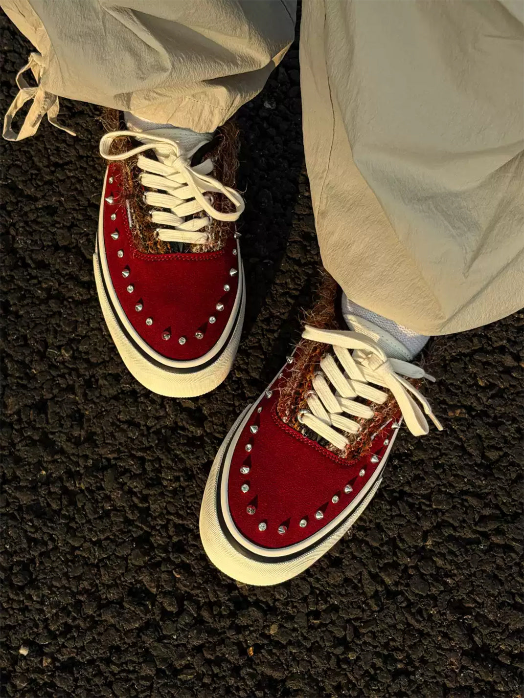 Reddish-Brown Studded Suede Low-Top Sneakers - View 4
