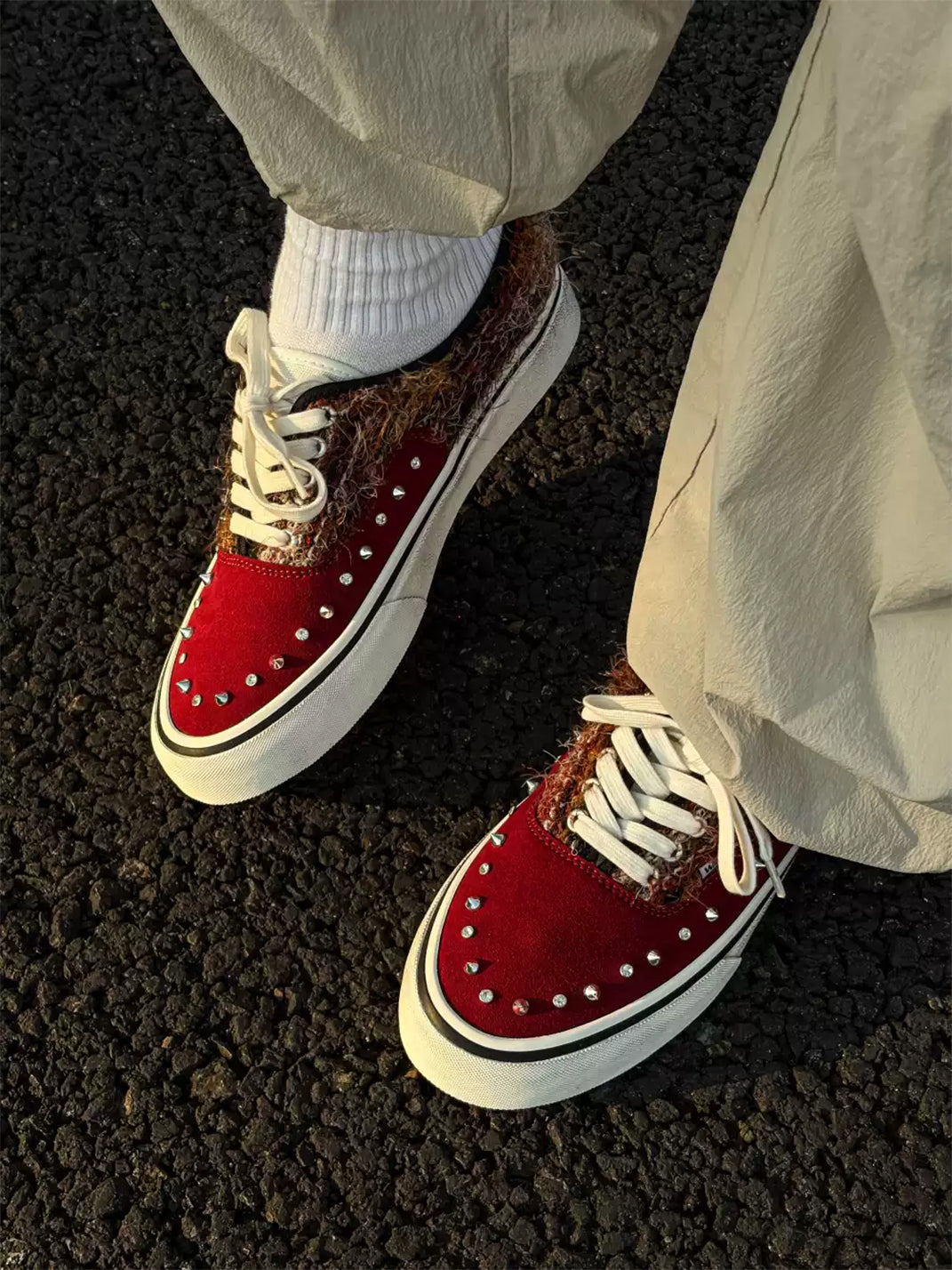 Reddish-Brown Studded Suede Low-Top Sneakers - View 5