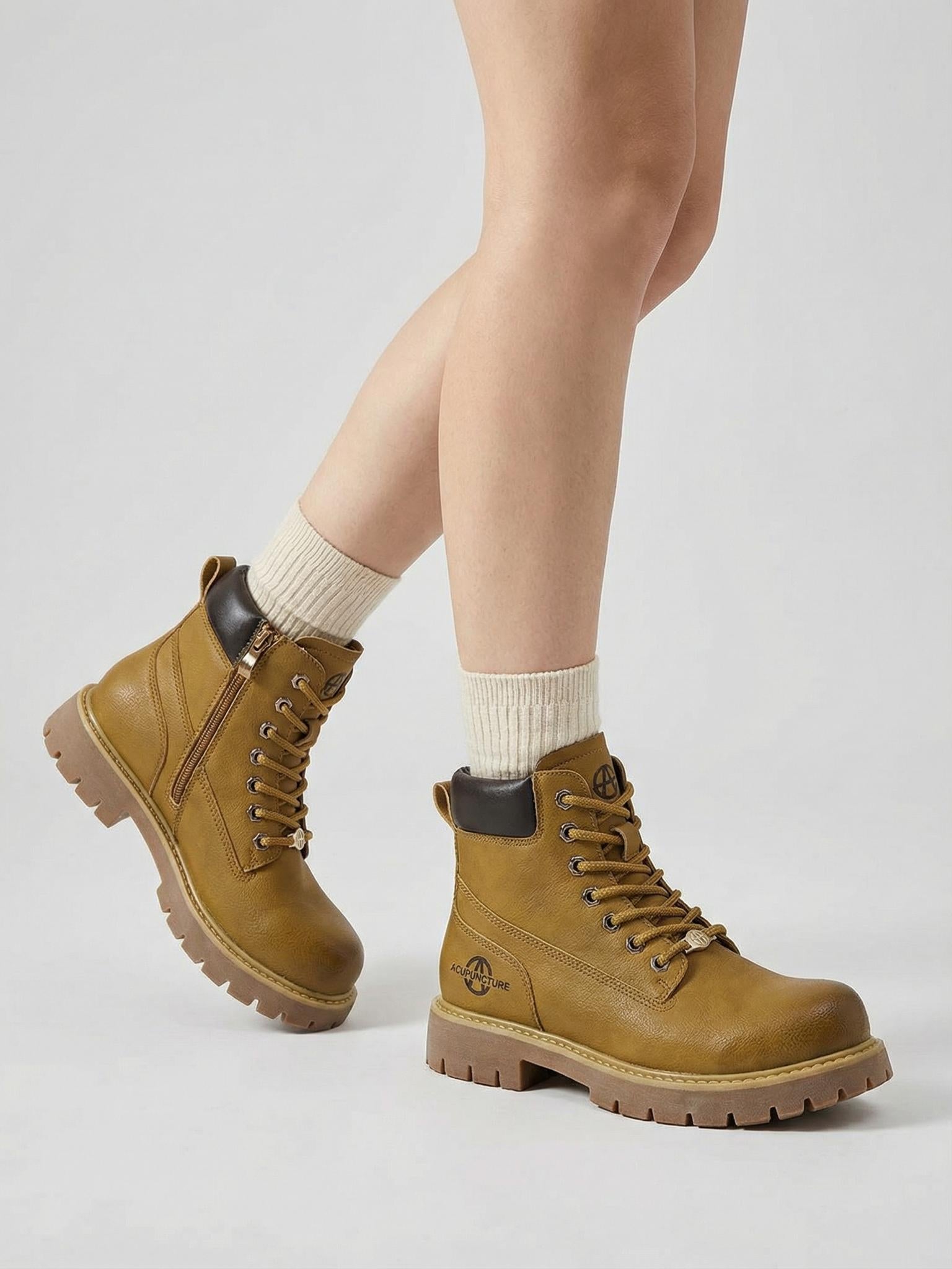 Zip-Front Lug-Sole Ankle Boots - View 3