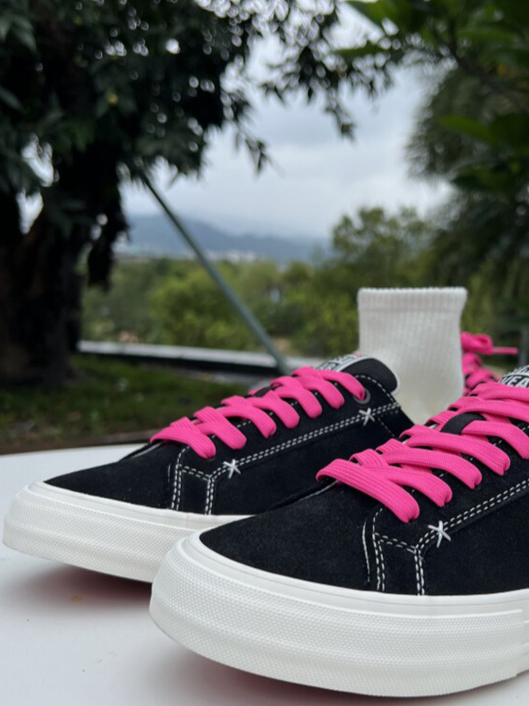 Neon-Lace Suede Platform Canvas Sneakers - View 5