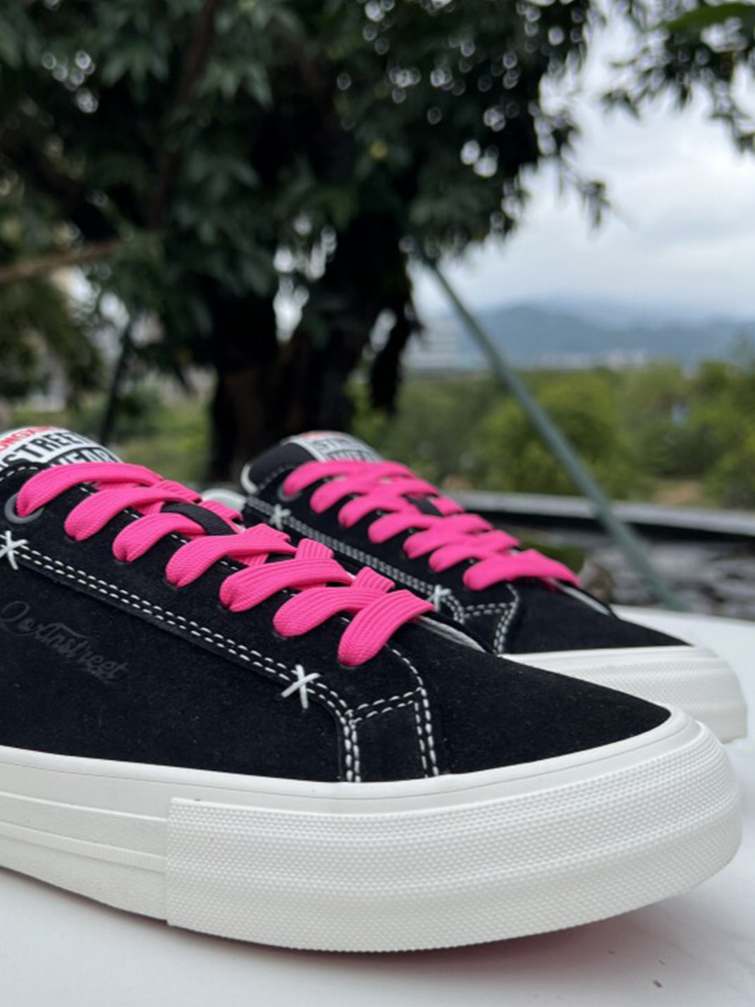 Neon-Lace Suede Platform Canvas Sneakers - View 6
