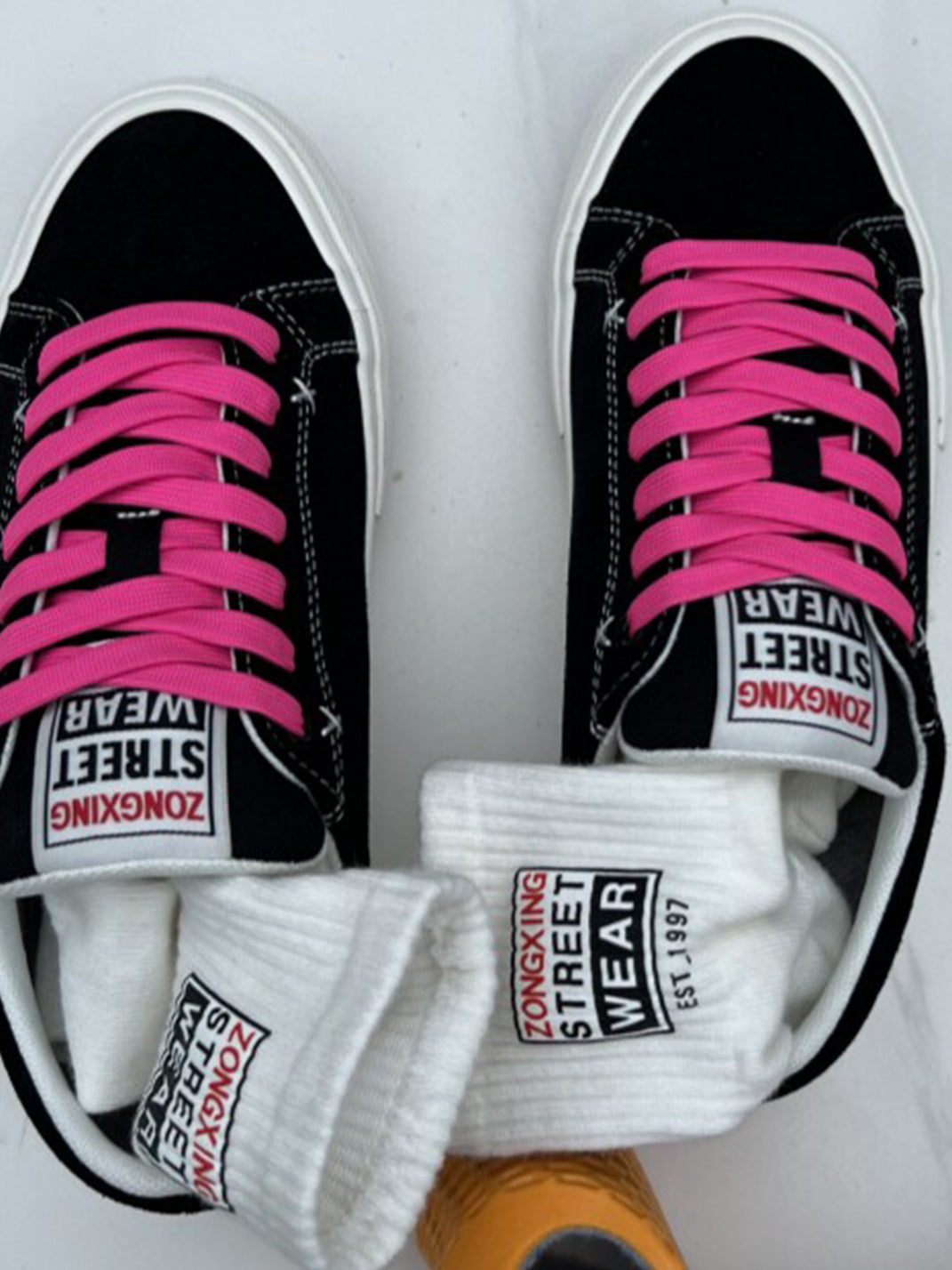 Neon-Lace Suede Platform Canvas Sneakers - View 9