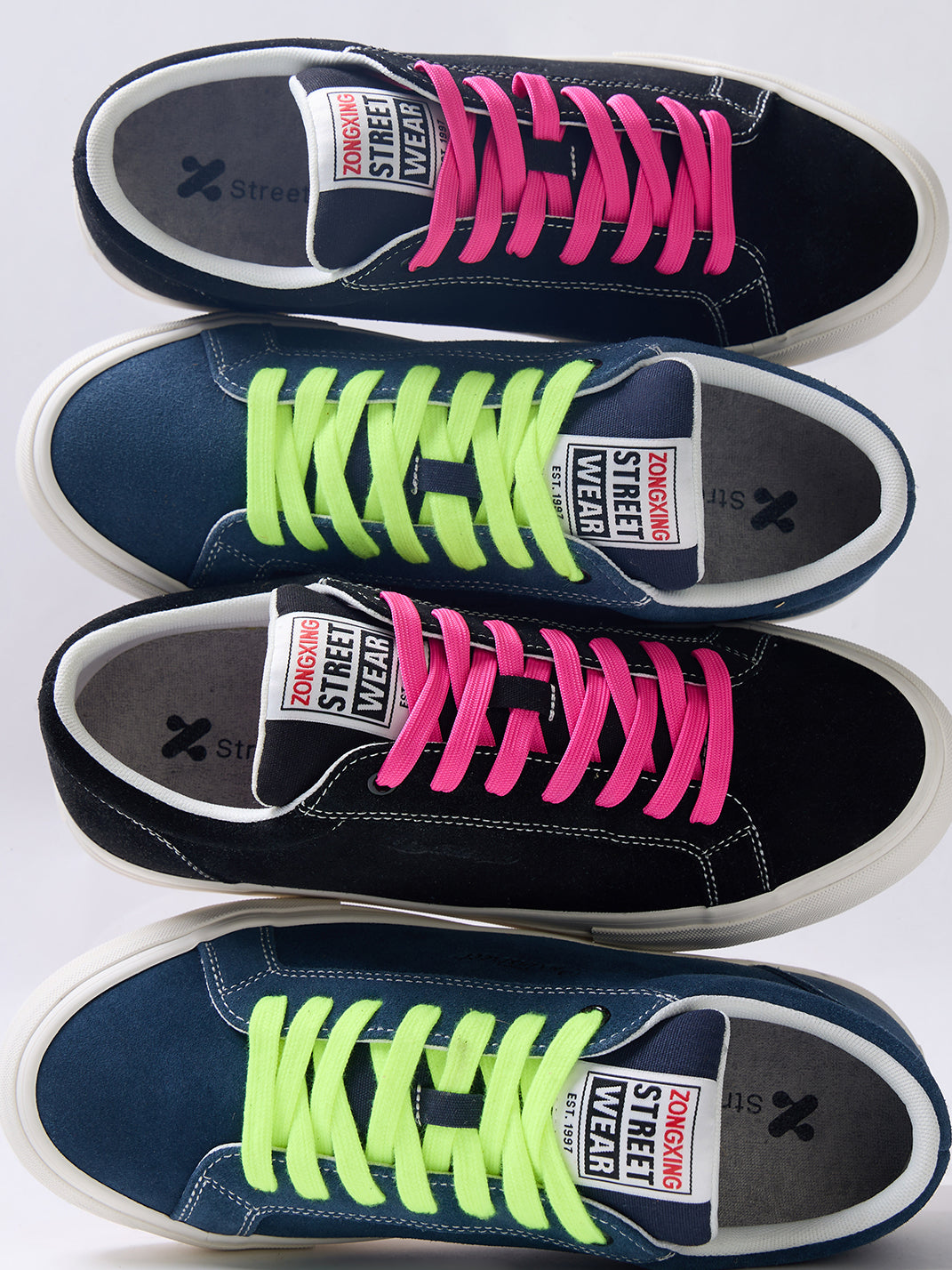 Neon-Lace Suede Platform Canvas Sneakers - View 14
