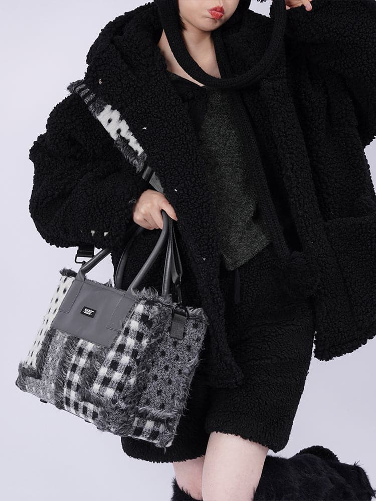 Luxury Fur Checked Tote Bag - chiclara