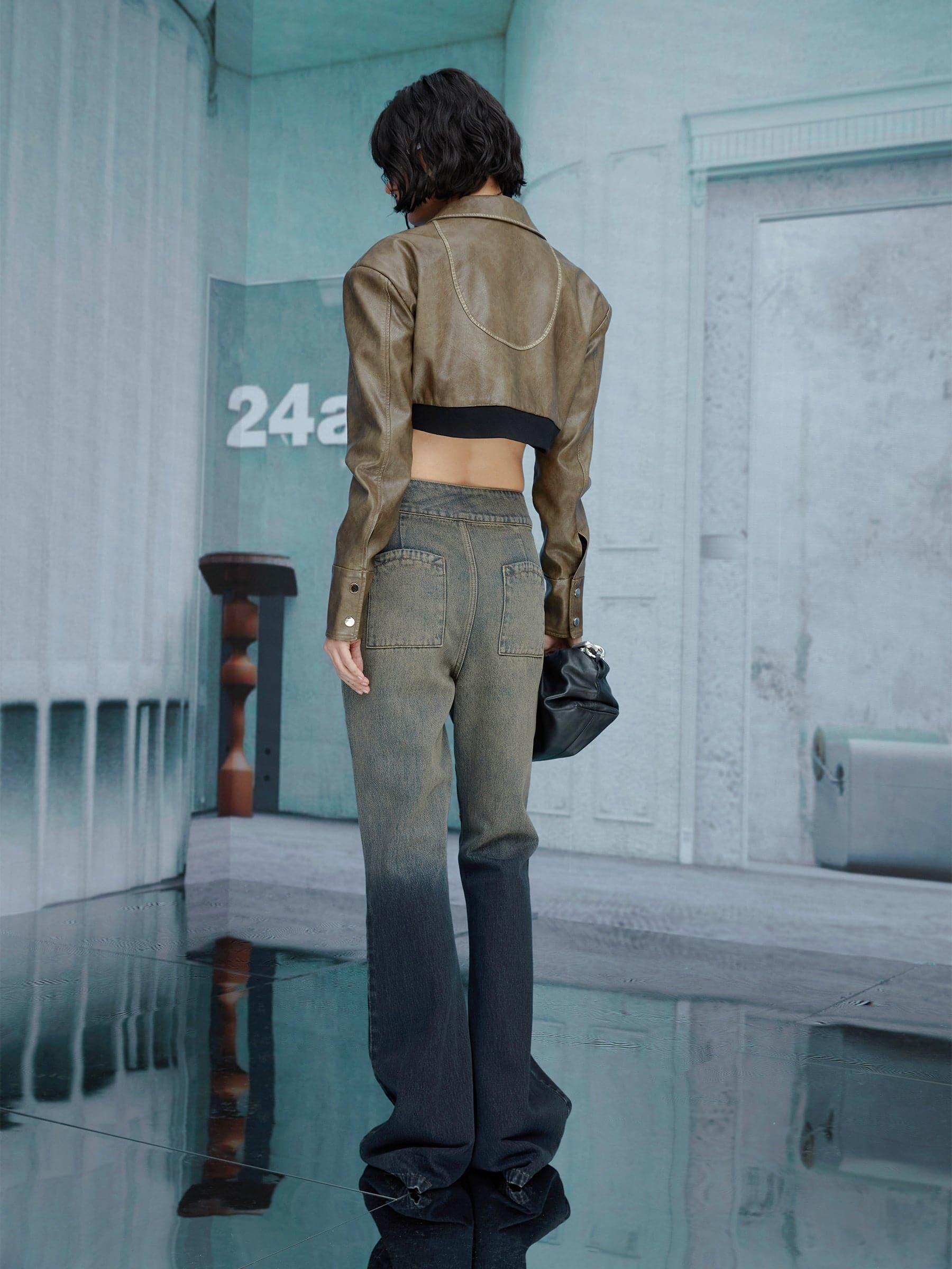 Leather Mix Cool Cropped Tops - chiclara