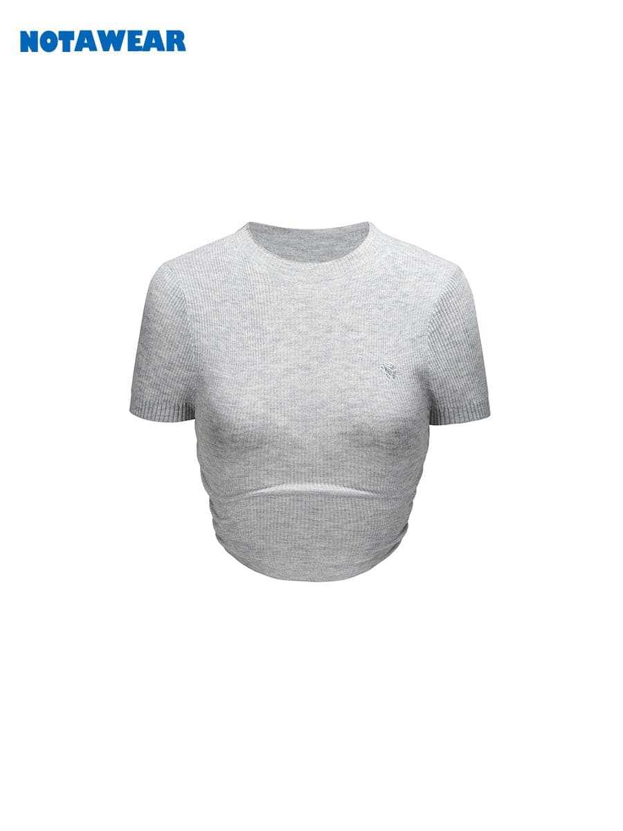 Cropped Bottle-Neck Tight Slim-Fit Casual T-Shirt - chiclara