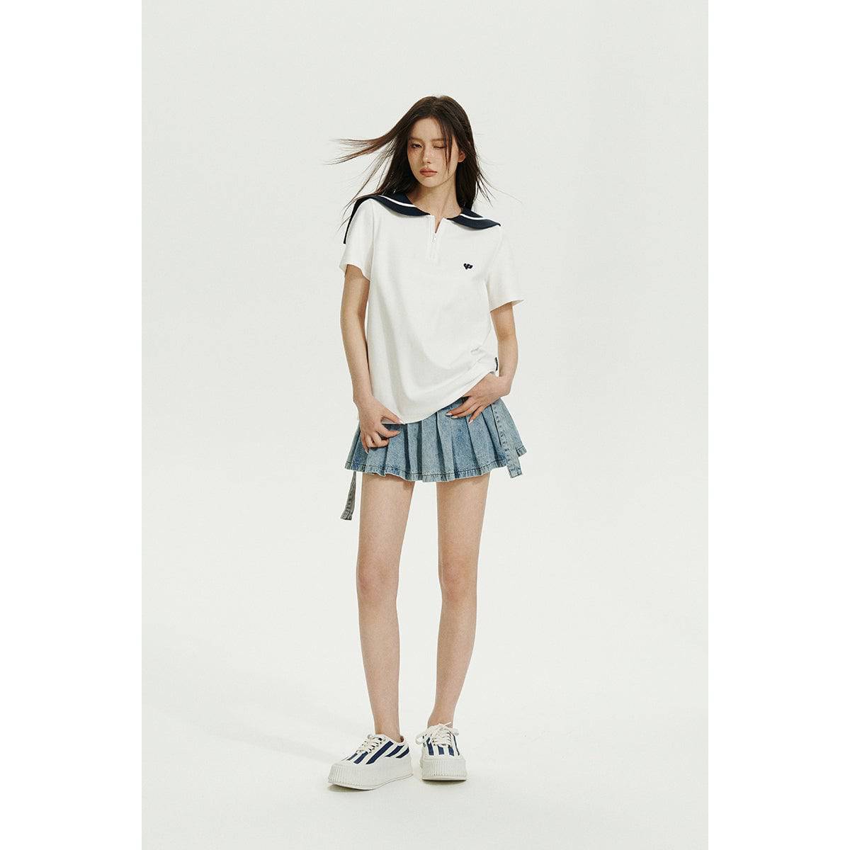 Sailor Collar Color Block Tee - chiclara