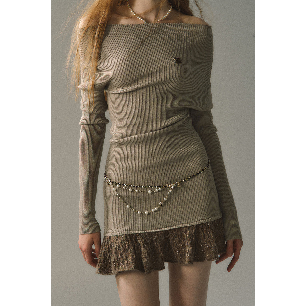 Khaki Color Blocked Knit Patchwork Dress - chiclara