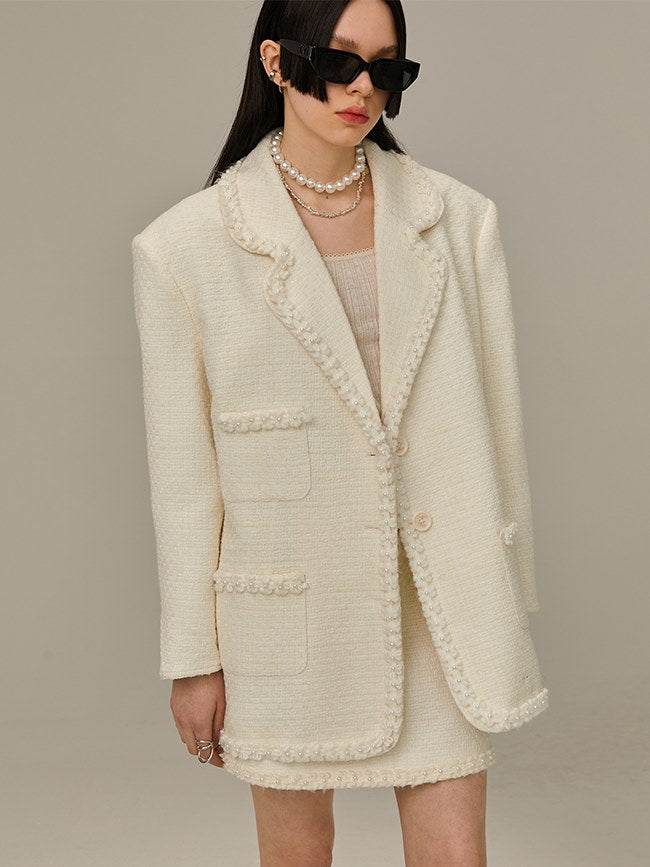 Tweed Flower Pearl Jacket - chiclara