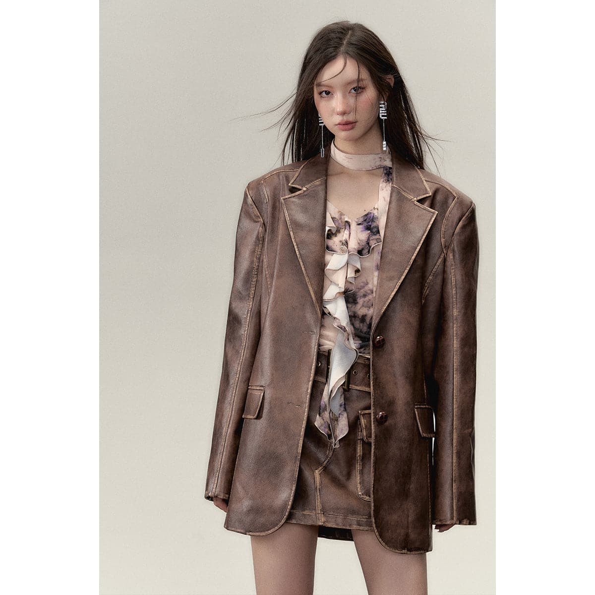 Brown Distressed Leather Jacket - chiclara