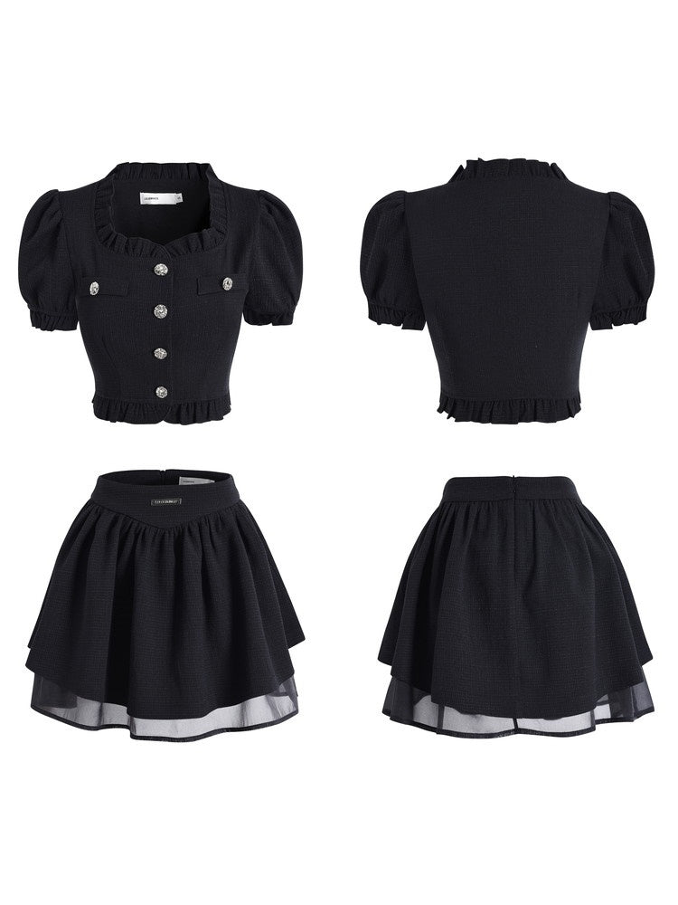 Elegant Lace Chiffon Blouse & Mini-Skirt Set - chiclara