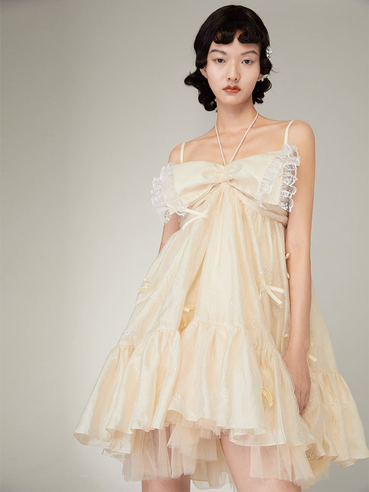 Lace Bow Sling Dress - chiclara
