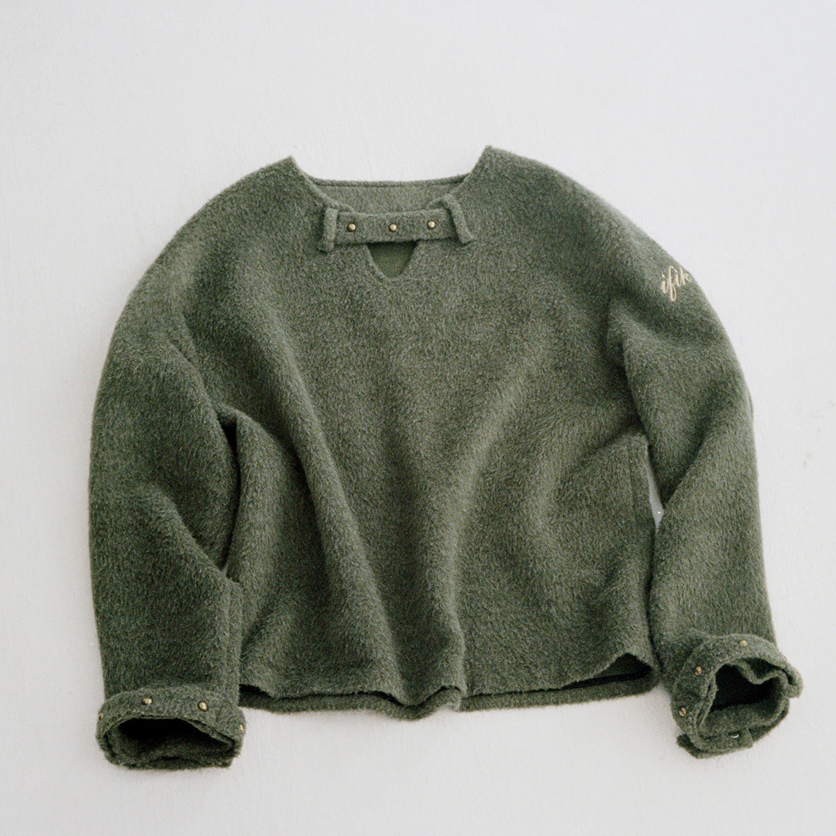 Olive Green Hollow Stud Sweater - chiclara