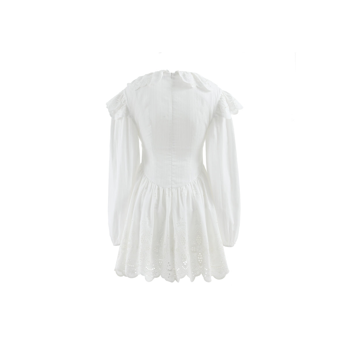 Elegant White Lace Long Sleeve Dress - chiclara