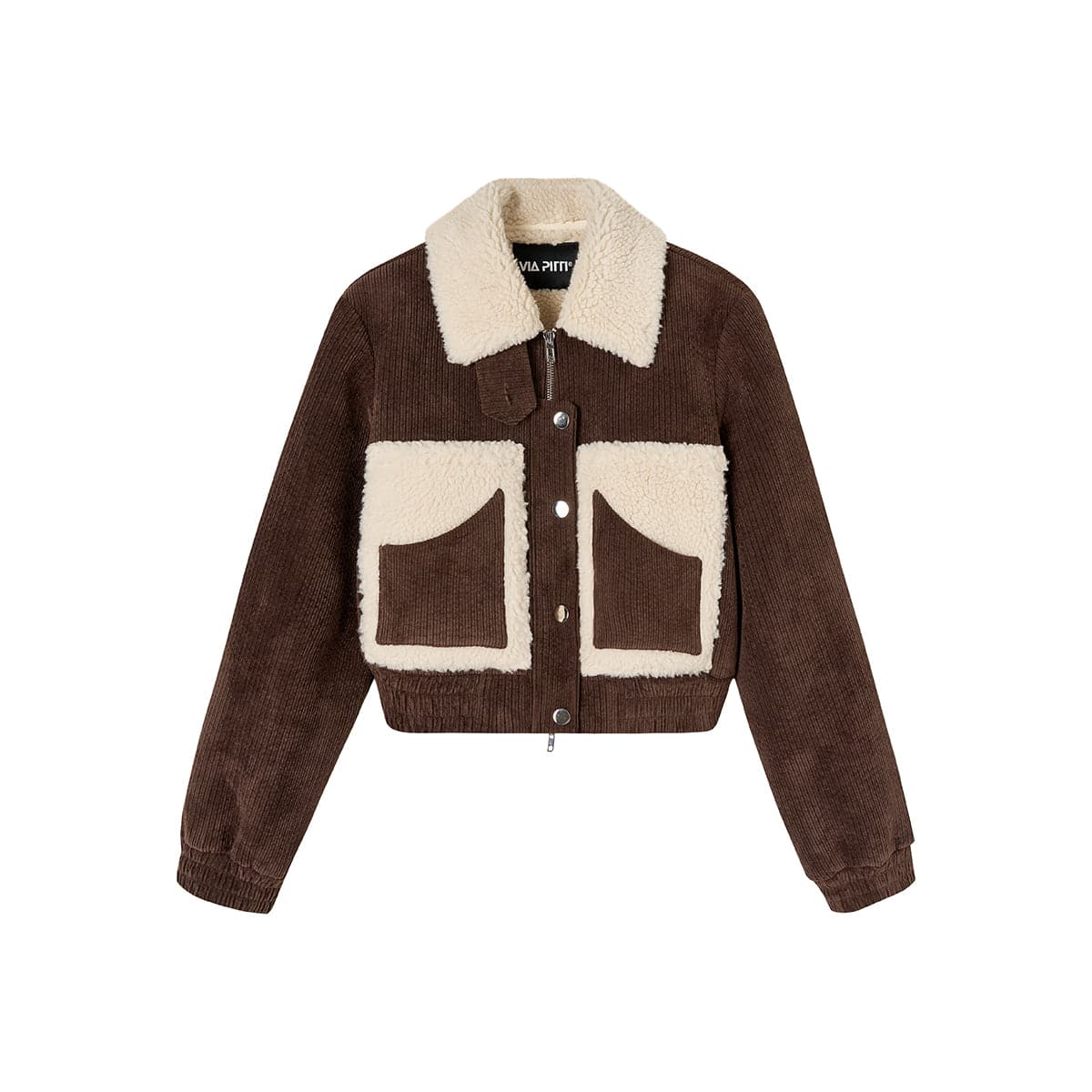 Brown Corduroy Patchwork Lapel Jacket - chiclara