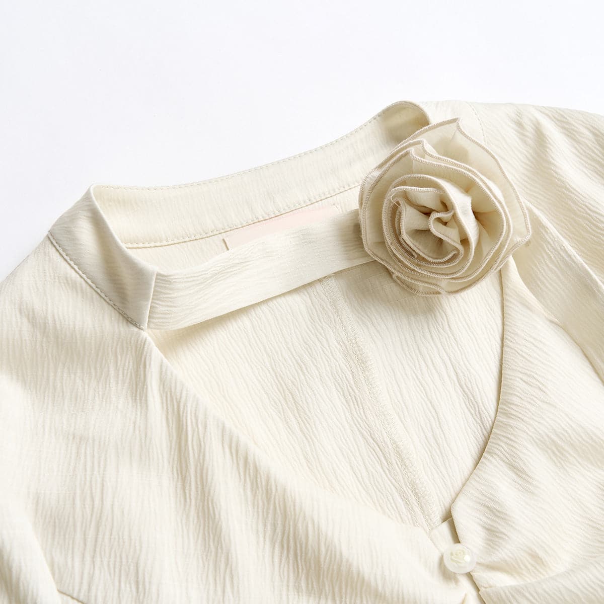 Beige Detachable Rose Decor Shirt - chiclara