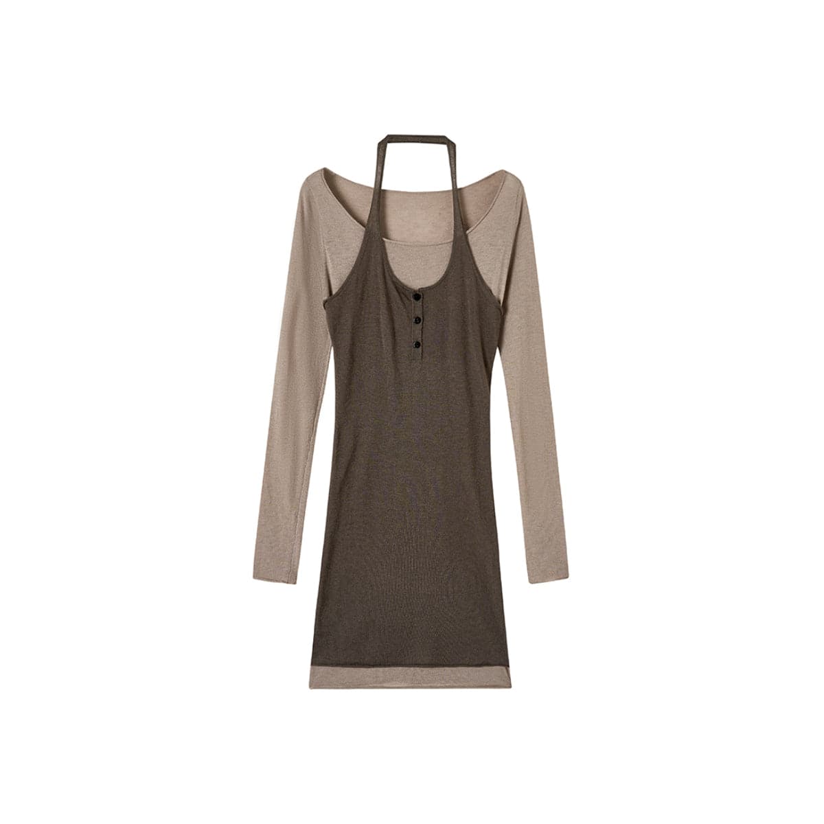 Grey Color Blocked Halterneck Knit Dress - chiclara