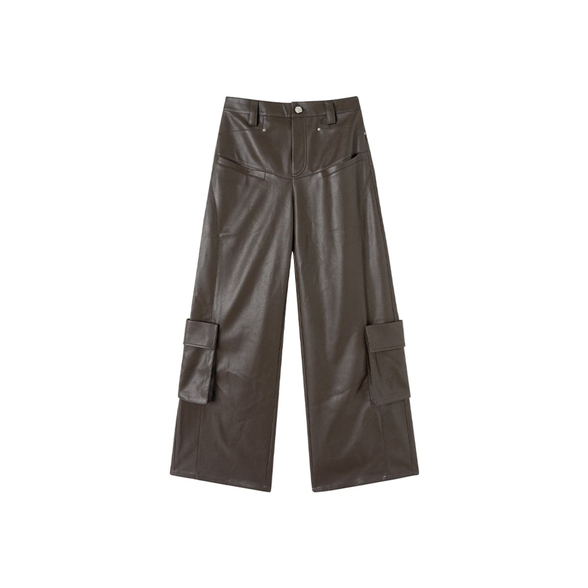 Brown Pu-Leather Rivet Cargo Pants - chiclara