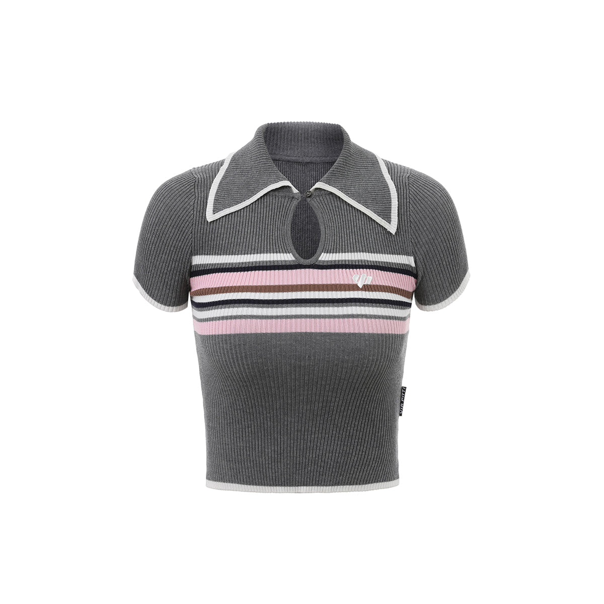 Grey Color Blocked Striped Knit Crop Top - chiclara