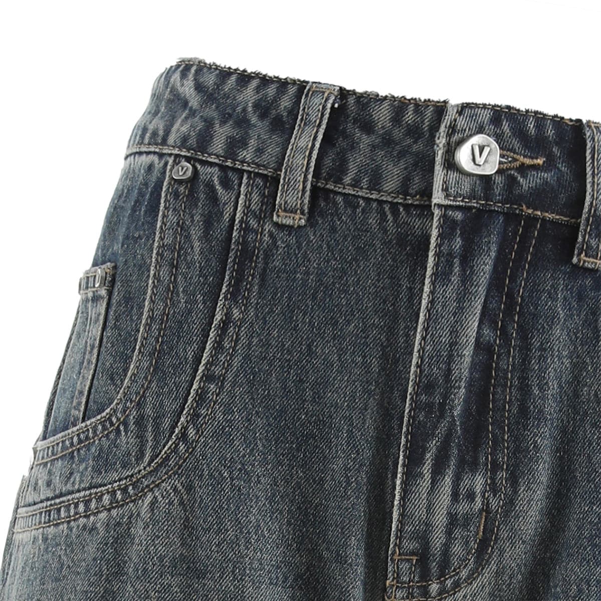 Premium 3D Washed Blue Denim Jeans With Oversized Pocket - chiclara