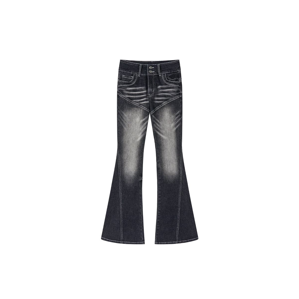 Black Vintage Washed Slim Flare Denim Jeans - chiclara