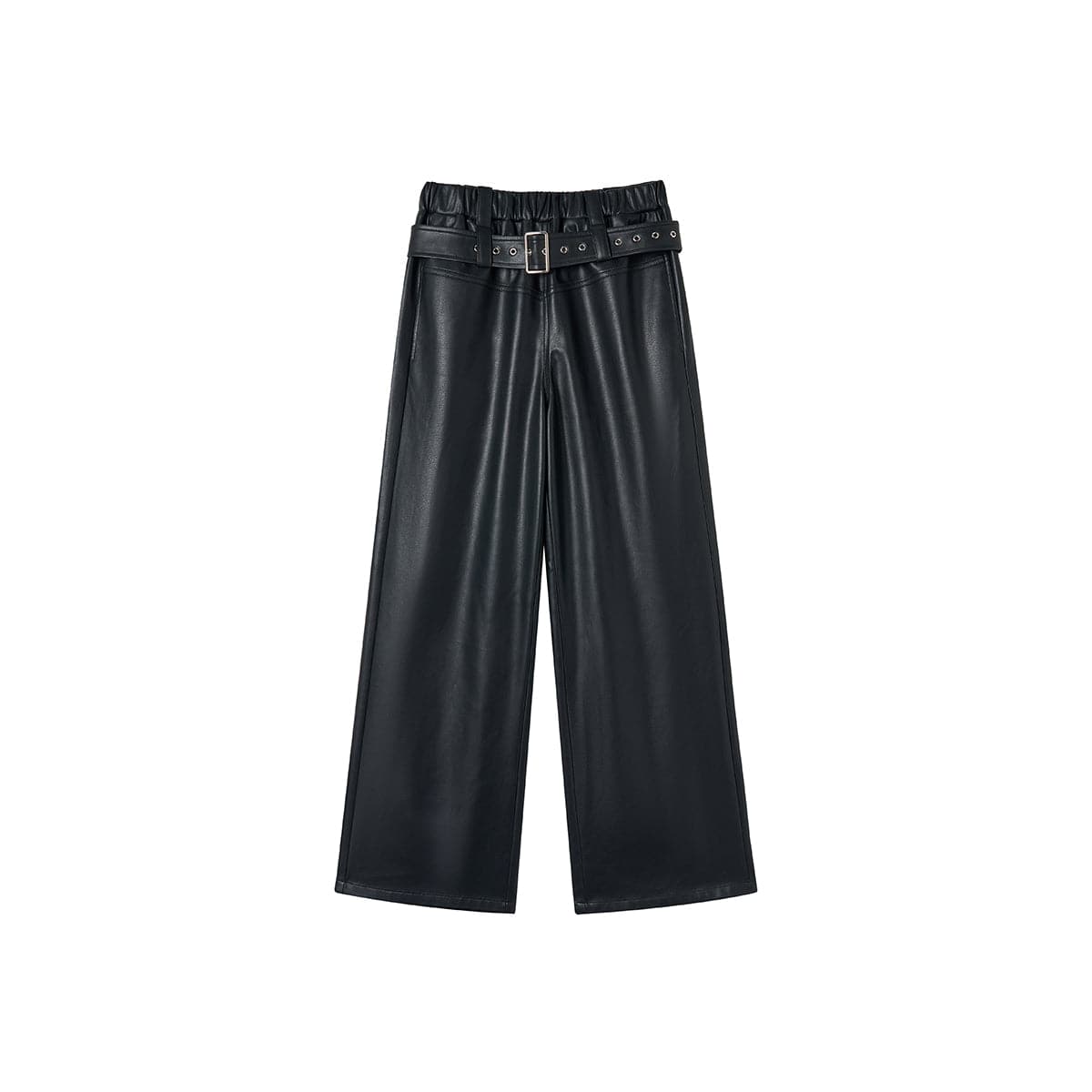 Luxury Wide-Leg Leather Pants - Black - chiclara