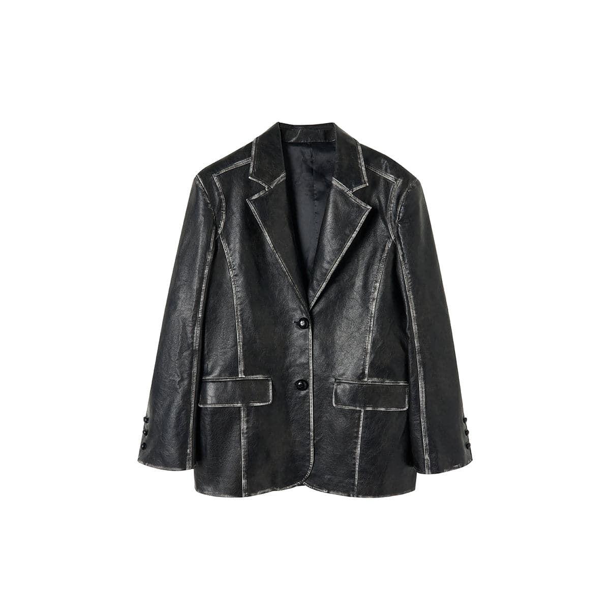 Black Distressed Leather Jacket - chiclara