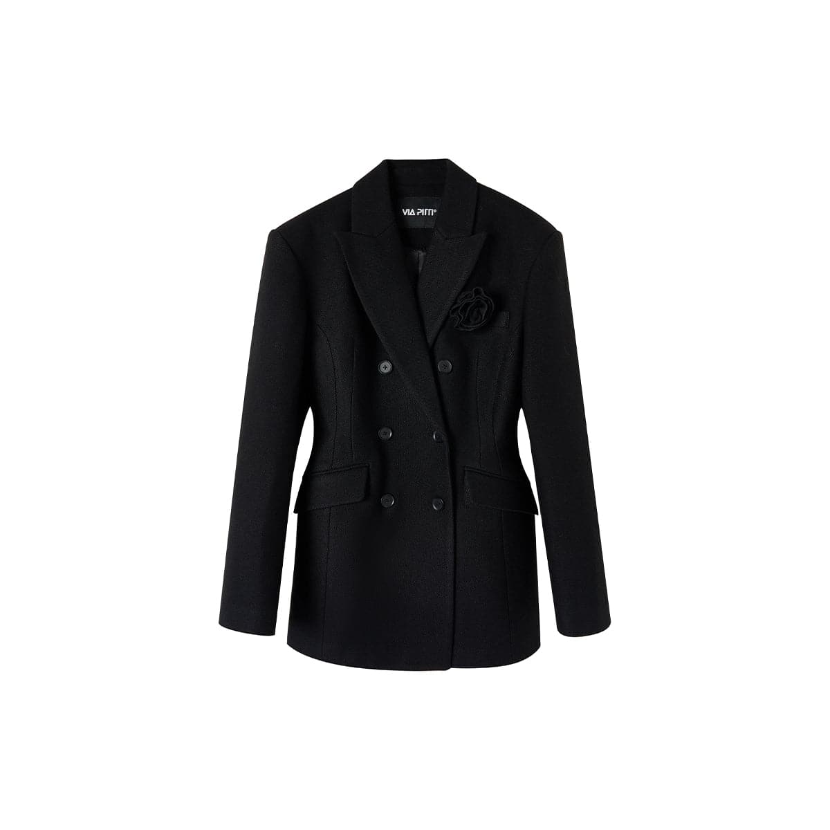 Elegant Black Wool Double-Breasted Coat - chiclara