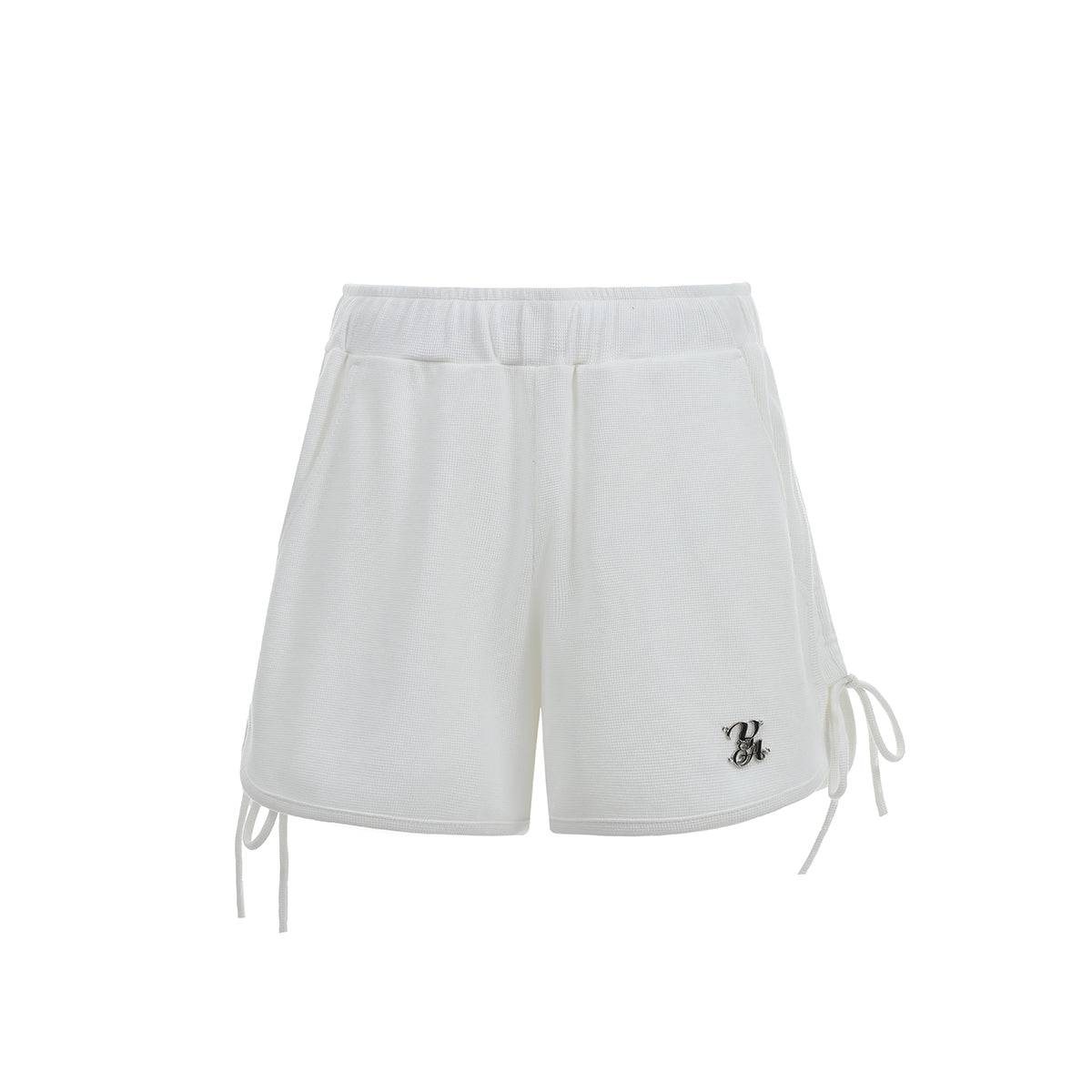 Oversized White Logo Drawstring Shorts - chiclara